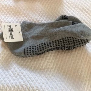 The Bar Method gray grip socks